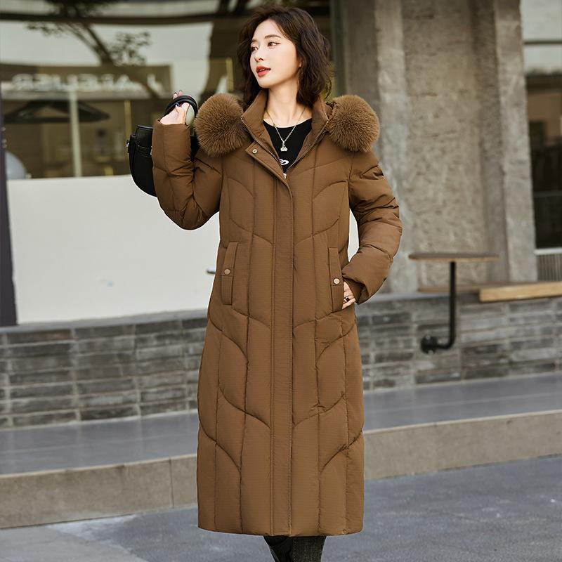 Winter long knee thickened new casual middle-aged and elderly down cotton clothes female mother cotton-padded clothes middle-aged foreign jacket