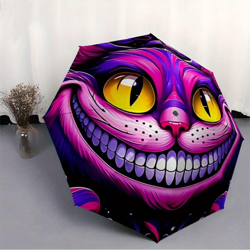 1 stk. Cheshire Cat Fantasy Automatisk Åben/Lukke Foldbar Kompakt Paraply, 8 Stærke Ribber, Letvægt Bærbar, Til Hverdagsbrug, Gave,,105