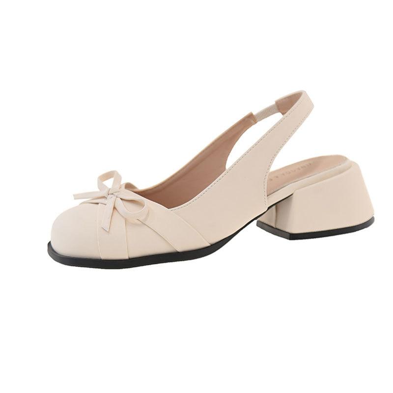 Fashion Pink Mary Jane Women's Shoes Thick Heel Summer New Bow Satin Bag Head Empty Sandals Women