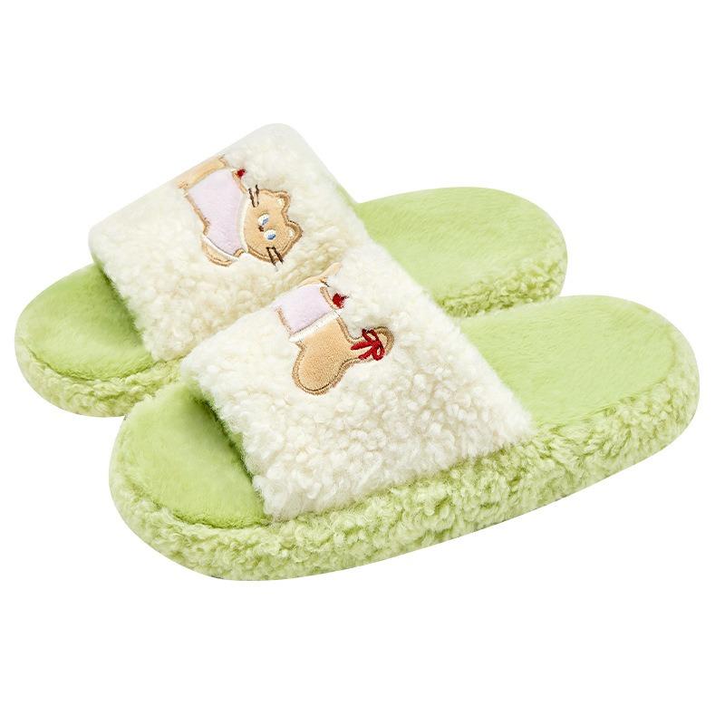 Thick bottom women's winter new indoor home non-slip, warm and comfortable one-word fluffy slippers women