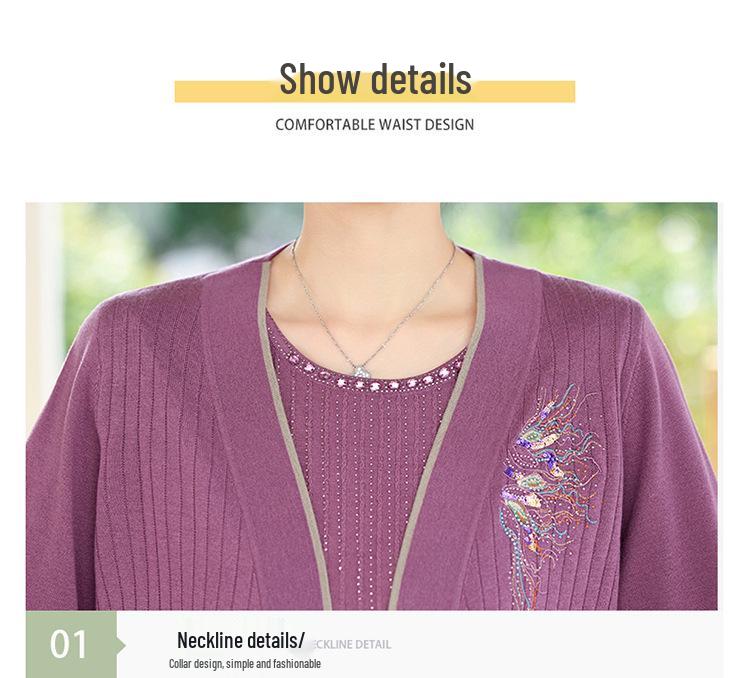 Spring New Arrivals: Women's Knit Two-Piece Set - Short-Sleeved Top and Stylish Cardigan for Middle-Aged and Elderly