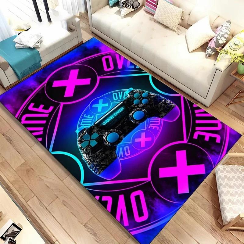 Gamer Theme Print Small Rug - Controller Console Pattern Carpet for Gaming Room Bedroom Hallway Balcony Entrance Doormat Decor