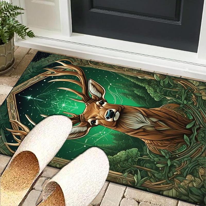 Deer With Floral Crown Office Rug Chair Mat, Entryway Carpet, Suitable for Front Door, Bedroom, Living Room, Desk, Holiday Gift