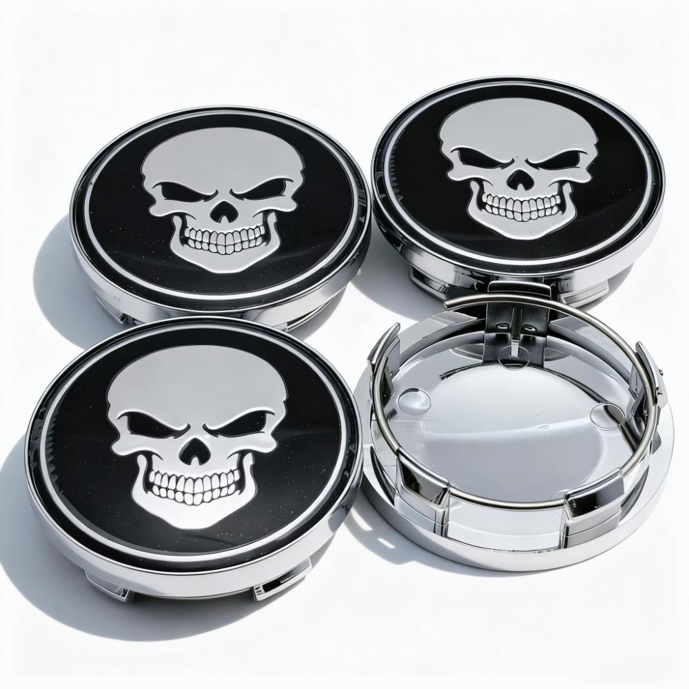 4 Stück/Set SCHÄDEL Logo Emblem Abzeichen Auto Radnabenkappen 58MM 54MM Felgennabendeckel Nabenkappe Staubschutz Ersatz Auto Zubehör