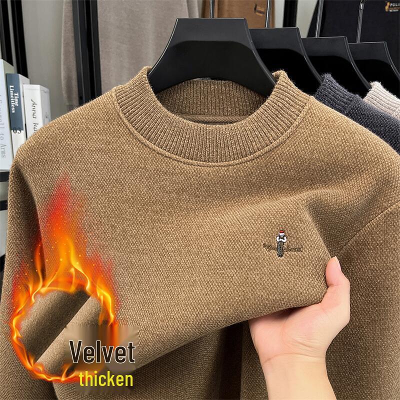 

Men s Half-High Collar Velvet Sweater with Embroidery - Luxurious, Thick, and Warm for Autumn and Winter M - 165cm [40-50kg]