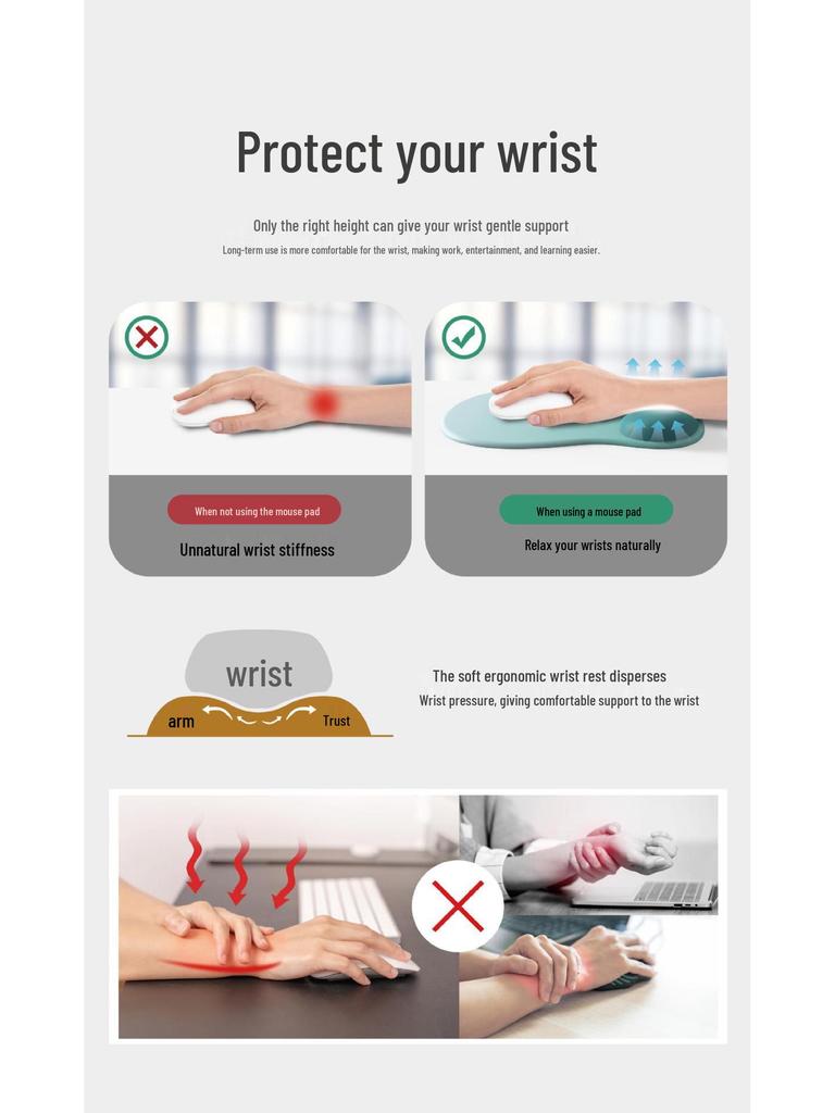 3D Memory Foam Non-Slip Wrist Support Mouse Pad for Gaming & Office