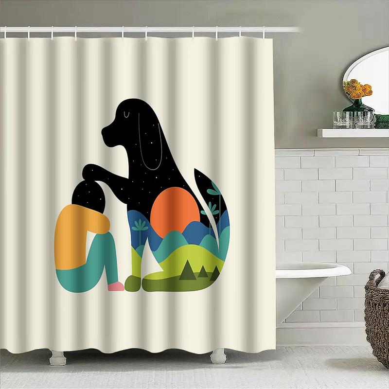Abstract Dog Shower Curtain Modern Art Animal Lover Decor Bathroom Set Waterproof Home Decor Unique Gift Idea