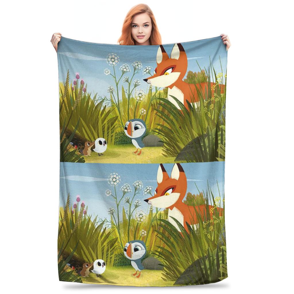 Flanell-Kuscheldecke Papageientaucherfelsen Cartoon Warme Plüschdecken Weiche Tagesdecke für Bett Wohnzimmer Zuhause Reise Sofa