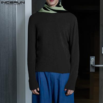 Homens Gola Alta Manga Longa Cachecol Pulôver Casual Patchwork Tops