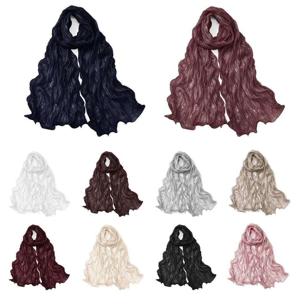 Ruffled Edge Sunscreen Shawl Solid Color Ramadan Long Scarf Fashion Chiffon Hijab Veil  Outdoor