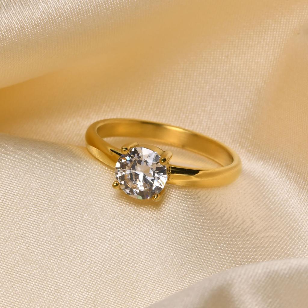 Bague de fiançailles en zircone cubique 2 mm pour femme, élégante bague de mariage en acier inoxydable avec pierre ovale en CZ
