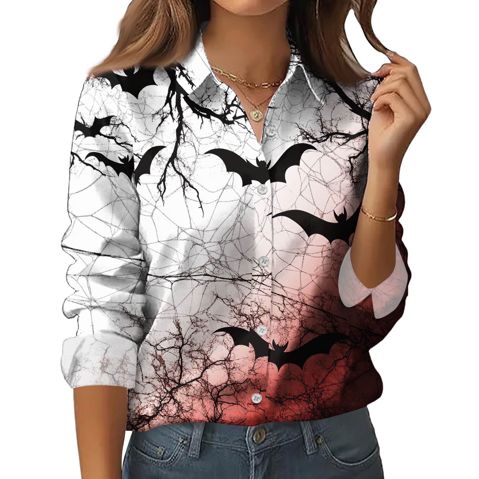 

Женская рубашка-блузка с принтом и пуговицами, длинный рукав, повседневный базовый рубашечный воротник, обычный топ M