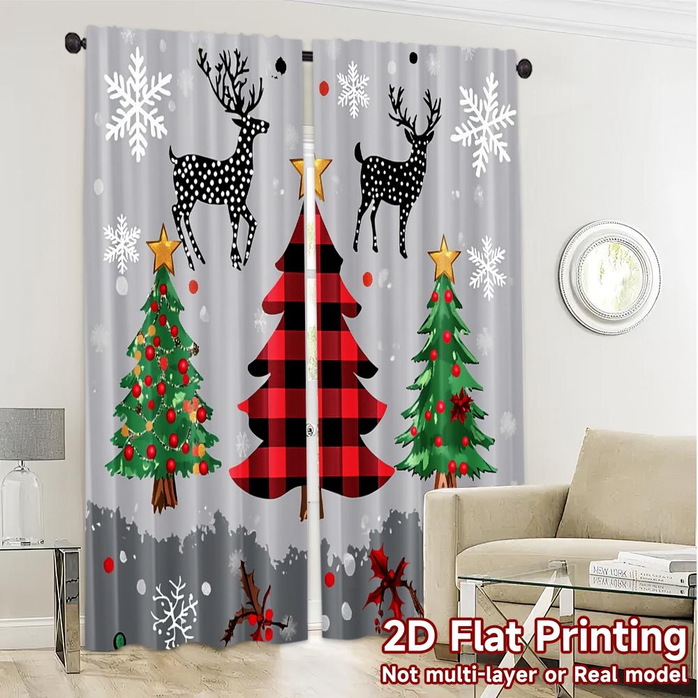 2pcs,Curtains Cute Deer Christmas Trees (3) Popular Light Filtering Curtains Versatile Polyester Curtains Thermal Insulation,