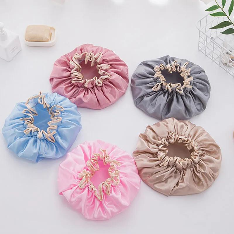 

Shower Caps for Women Reusable Waterproof EVA Hair Cover Cap for Shower Double Protection Layers Elastic Bonnet Bath Cap