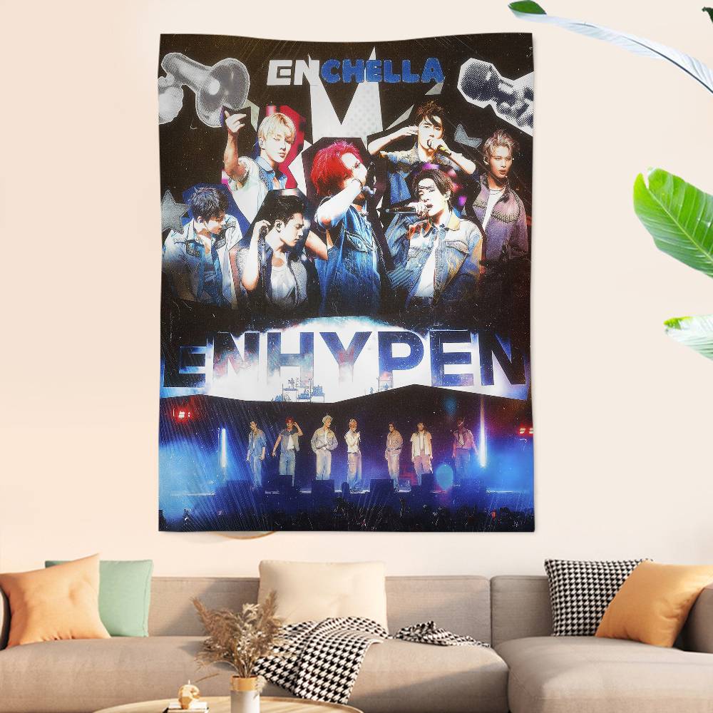 Korea E-Enhypenes Singing Group Hanging Bohemian Tapestry Hanging Tarot Hippie Wall Rugs Dorm Japanese Tapestry 100X70CM