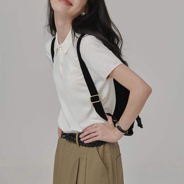 Women's Retro Sporty Knit Polo Shirt - Short Sleeve