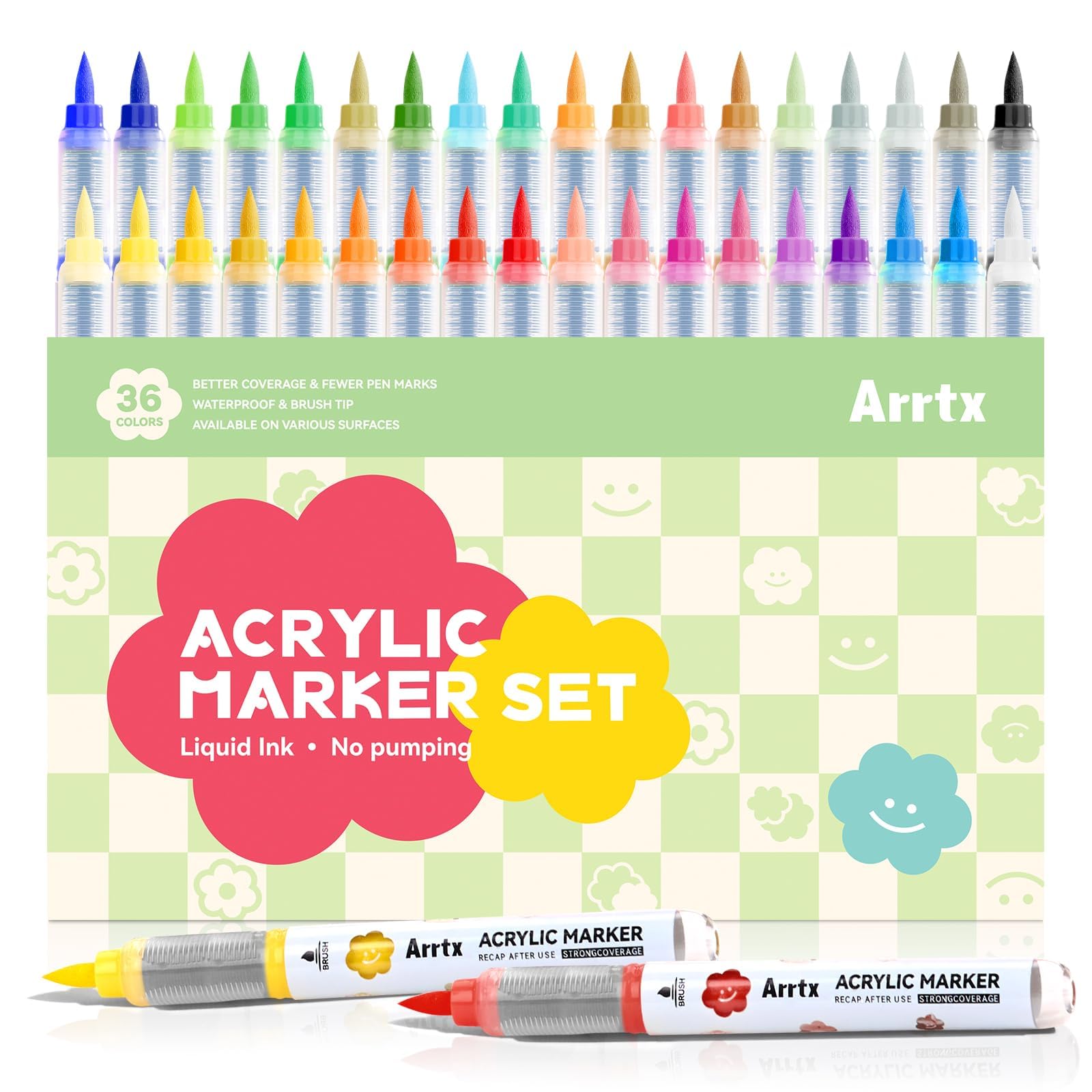 

Arrtx Acrylic 36 Brush Pen for Mineral and Crafts Markers, Colors, Direct-Fill Type, Water-Resistant, Painting, Glass, Wood, Stone, Pottery, Fabric,
