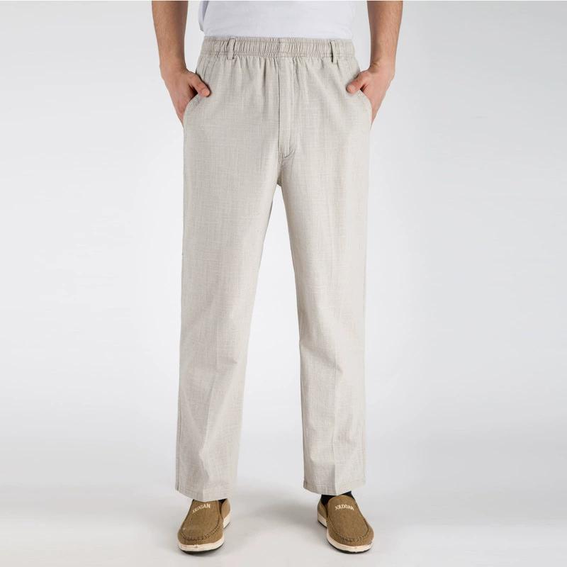 Men's Summer Thin Linen Pants, Loose High Waisted Straight Leg Casual Pants, Breathable Middle-aged and Elderly Linen Pants