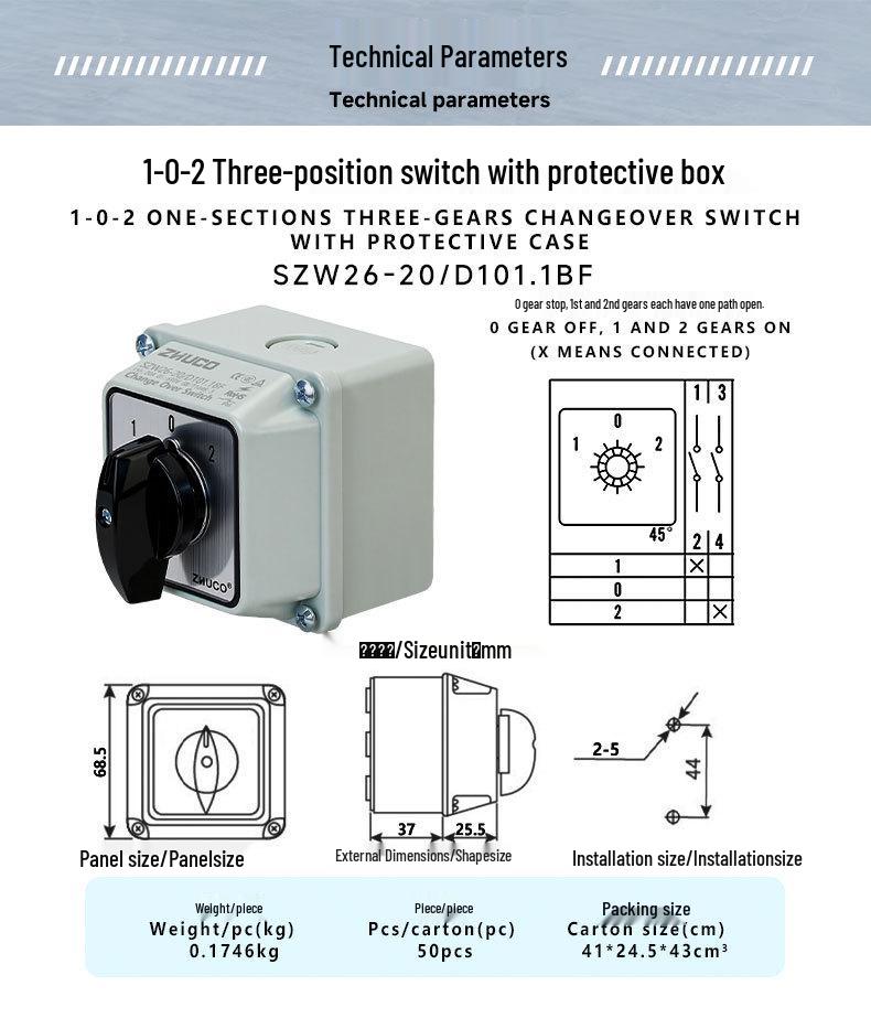Zhuochao SZW26-20/D101.1BF Three-Speed Changeover Switch with Protective Box
