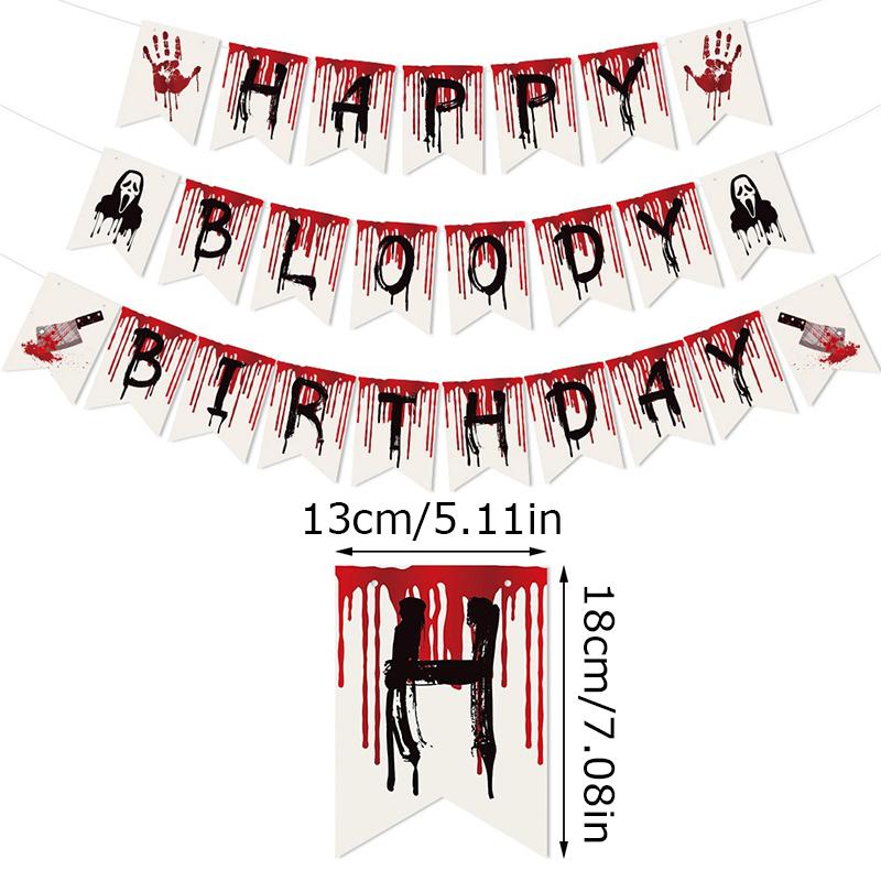 1 Set Happy Birthday Garland with Blood Home Hanging Decorations Party Supplies Halloween Birthday Banner Halloween