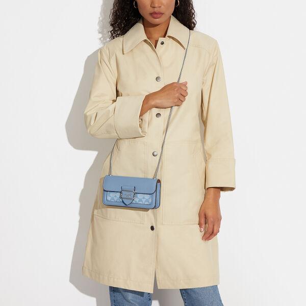 New COACH Morgan Fabric With Cow Leather Shoulder Bag, Crossbody Bag Small Size Women's Cornflower Blue CH150-SVM6A