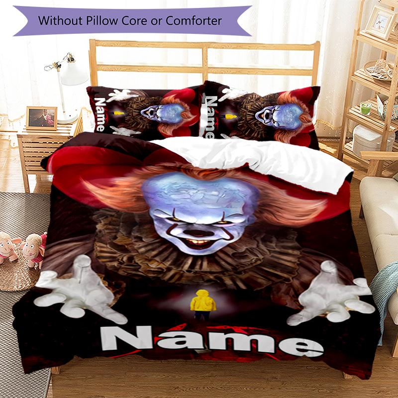 3pcs Custom Name Cartoon Pennywise the Dancing Clown Bedding Set Duvet Cover Closure Includes 1 Duvet Cover & 2 Pillowcases for All Seasons Bedroom De