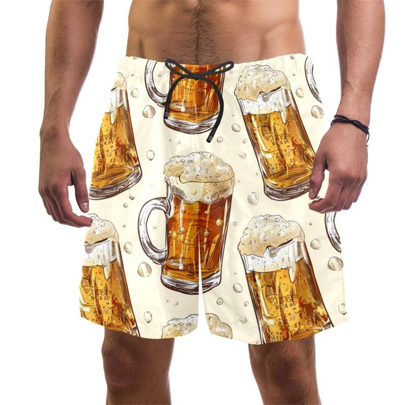 Beer Pattern Beach Shorts For Men Hawaiian Summer Holiday Casual Shorts Street 3d Printed Beer Festival Surfing Board Shorts