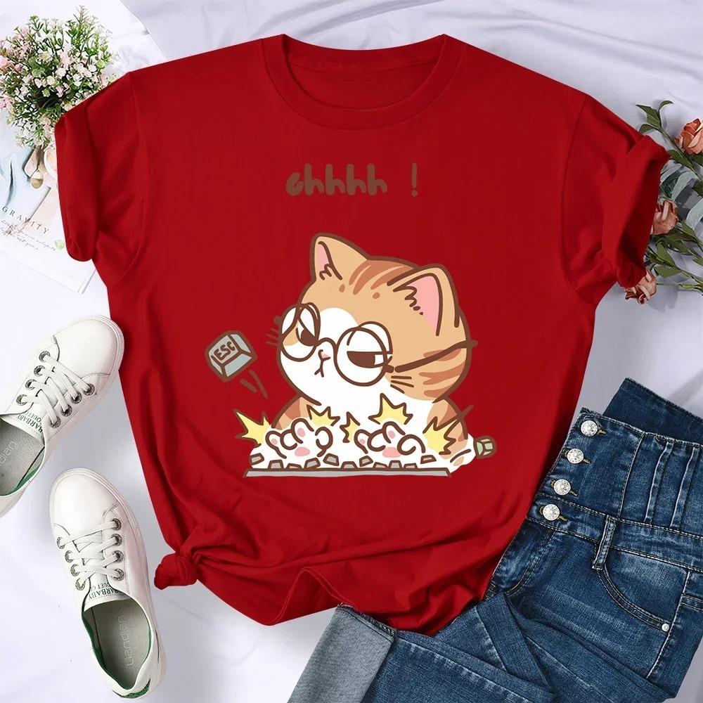 Women Tshirt Comfortable ONeck Cartoon Cat Typing Wildly on The Keyboard Print Women TShirt Summer Short Sleeved Clothes