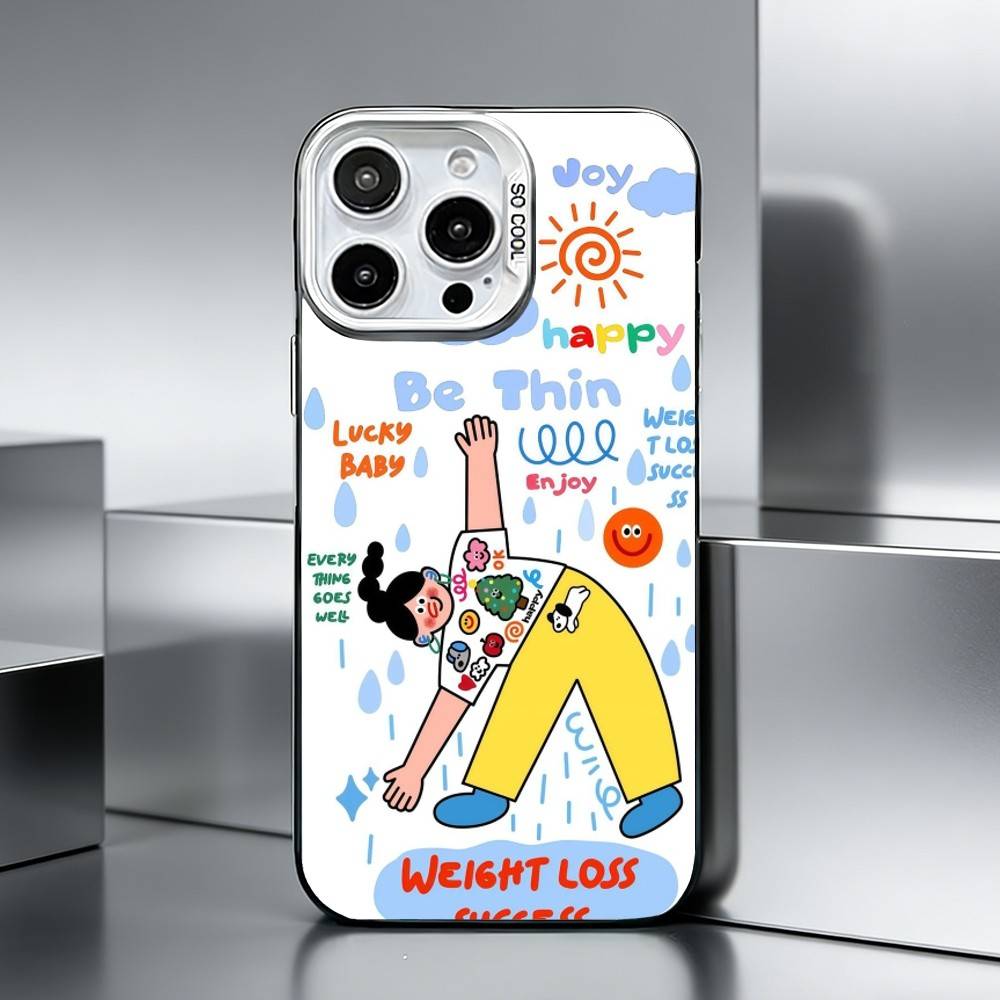 Ins Korean funny and happy girl Phone Case For iPhone 17,16,15,14,13,12,11 Plus,Pro Max,XS,Colored silver phone case