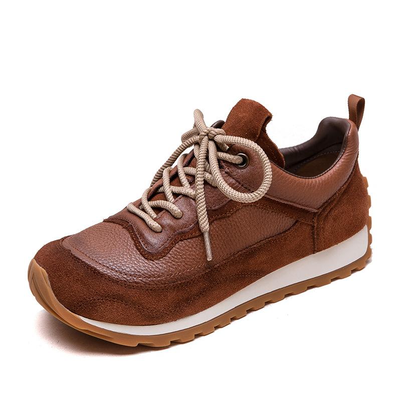 Fashion GKTINOO Lace-up Women's Flat Shoes Genuine Leather Sneakers Thick Soled 2025 New Handmade Comfortable Sports Platform Sneakers