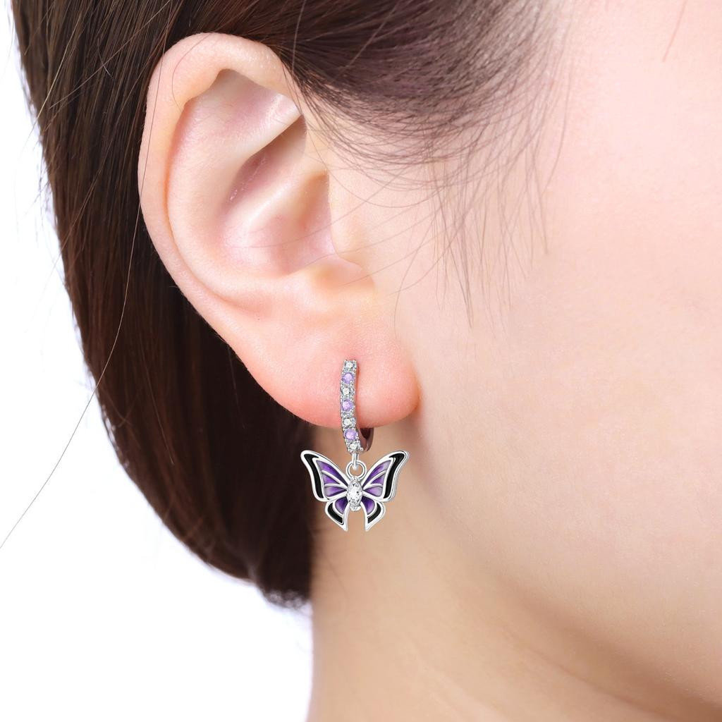 925 Silver Purple Butterfly Insect Drop Earrings Women Earrings Charm Trendy Jewelry Wedding Anniversary Gifts