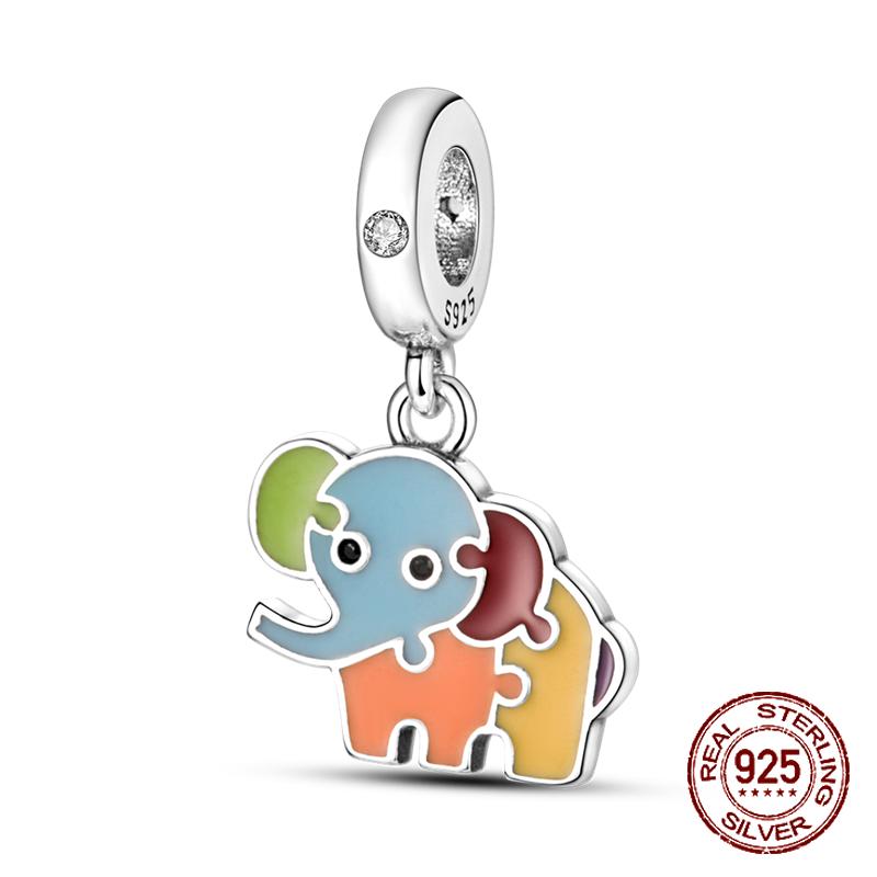 925 Silver Chameleon Charms Bead Colorful Sketchpad Dangle Zirconium Clip for Bracelet Necklace DIY Jewelry