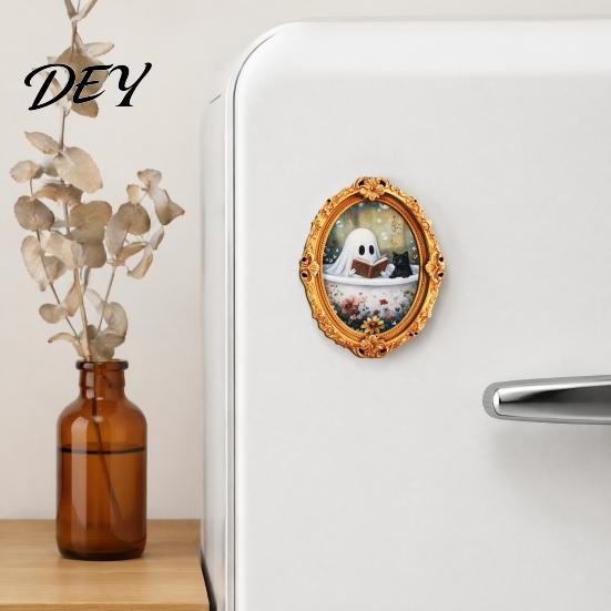Halloween Refrigerator Magnets Vintage Ghost Fridge Magnet, Retro Gold Frame Decoration Decorative for with Strong Magnetic Adsorption Kitchen Office