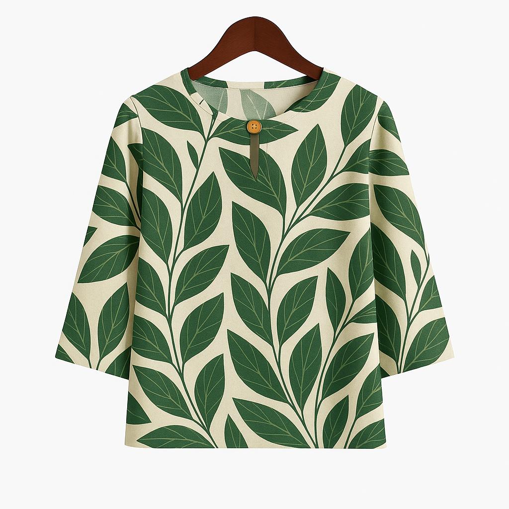 

Vintage Casual Blouse, For Women, Elastic Hemp, Floral Print, Round Neck, Three-Quarter Sleeves, Elegant Loose Top 5XL чорний