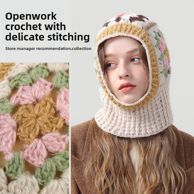 1pc Winter Elegant Knitted Balaclava Hat Windproof Warm Personality Multi-functional Hooded Scarf Balaclava Beanie Hat for Women