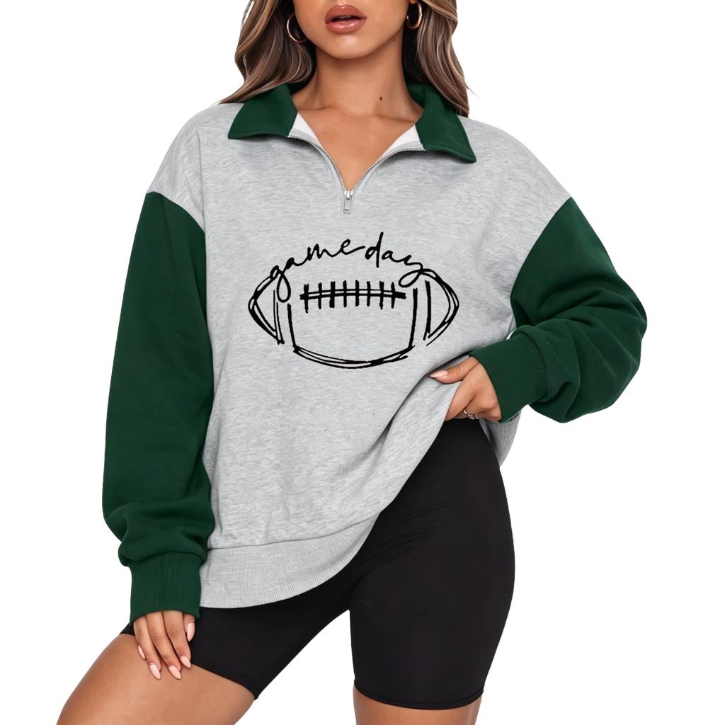Women's Casual Printed Long Sleeve Zip Up Sweatshirt with Stand Collar
