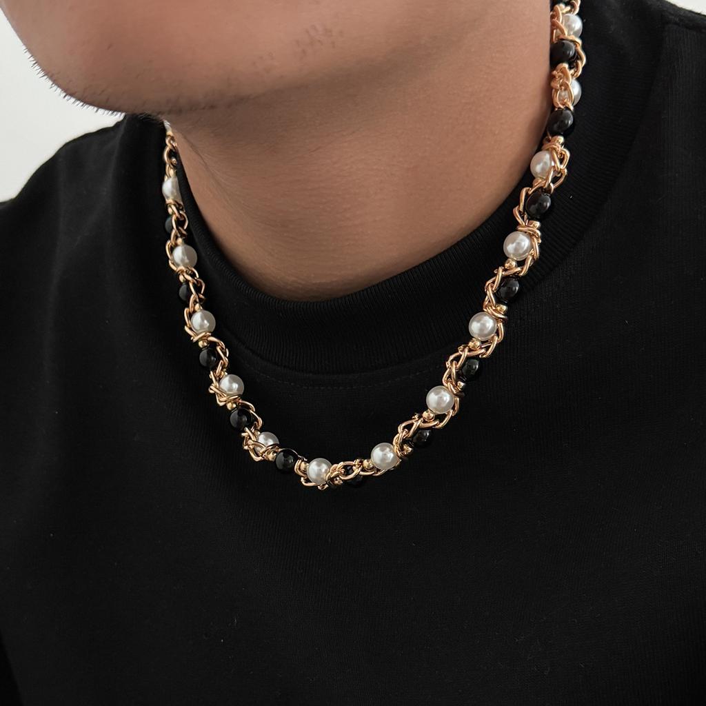 New Pearl Chain Wrapped Collarbone Chain Men's Trendy Hip-Hop Personality Men's Collarbone Chain Men's Neck Chain