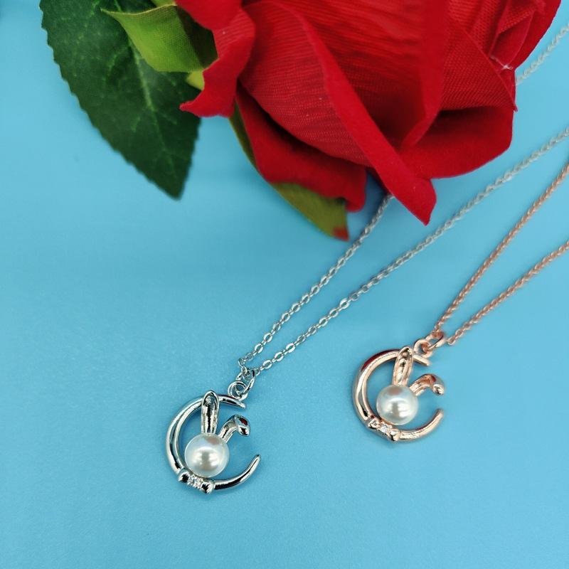 

Benmingnian Lucky Pearl Rabbit Necklace - Moon Pendant Holiday Gift платиновый