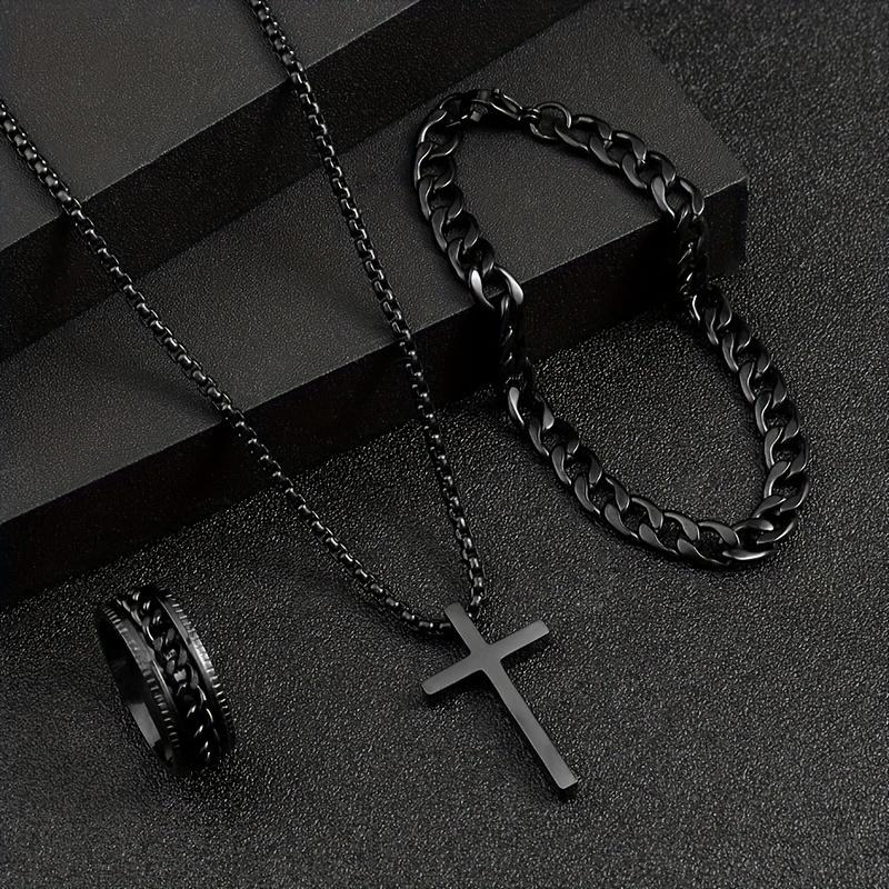 Stylish Womens Fashion Cross Jewelry Set Alloy Necklace, Ring Bracelet 3-Pack