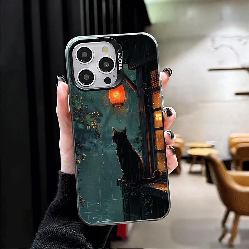 Healing Sense Cat Rain Soft Phone Case for iPhone 15 16 17 Pro Max 17Air 16E 14 Plus 13 12 Mini Shockproof Cover Back Shell