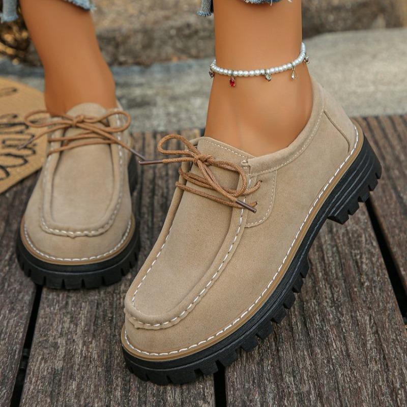 Damen Loafer in Überweite im britischen Stil, Oxfords mit runder Zehenpartie und Schnürung, Modische Casual Flats für Damen