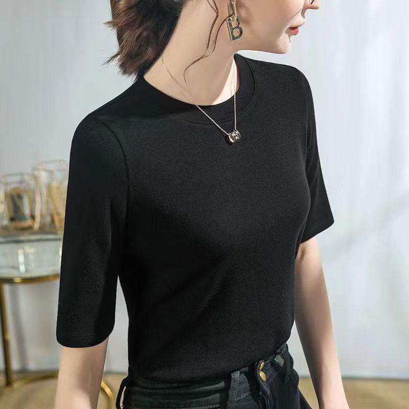

Женская футболка с рукавом пять восьмых, облегающая, однотонная, в корейском стиле L чёрный