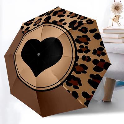 1pc Leopard Heart Automatic Open/Close Umbrella, Portable Folding Umbrella, Compact Travel Umbrella For034