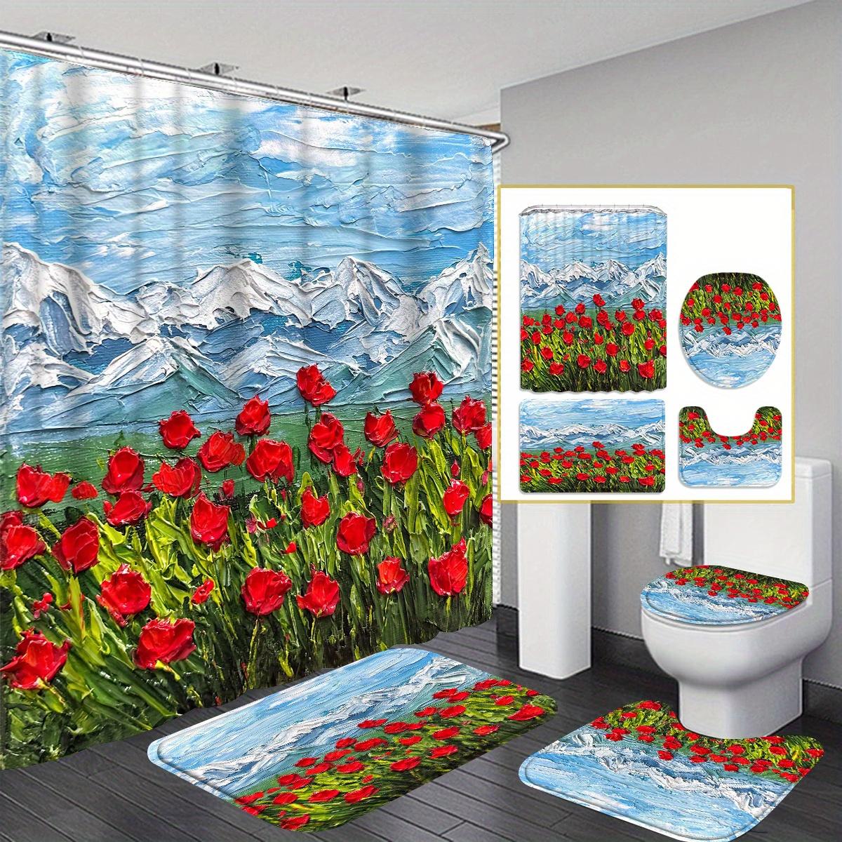 

Oil Stick Art Decorative Shower Curtain Bathroom Set - Washable In Machine, Comes With 12 Hooks, Includes Toilet Seat Cover And W60H190(CM)-1 Pcs
