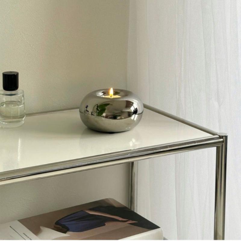 Modern Ceramic Silvery Candle Holder Ornament Round Candle Holder ins Style Desktop Home Decoration
