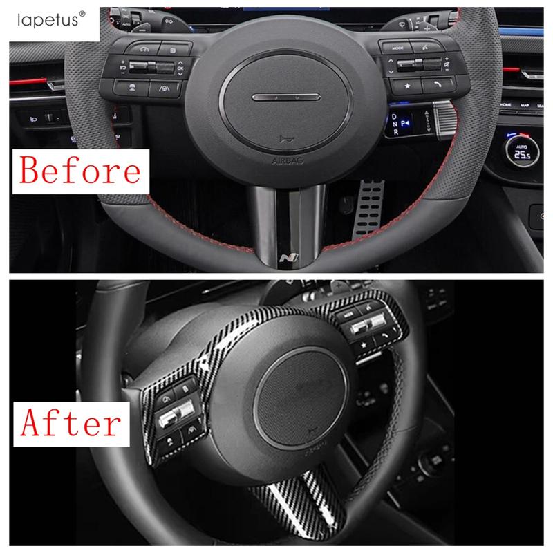 ABS Carbon Fiber Steering Wheel Panel Frame Decoration Cover Trim For Hyundai Tucson NX4 2025 & KONA 2025 Accessories Interior