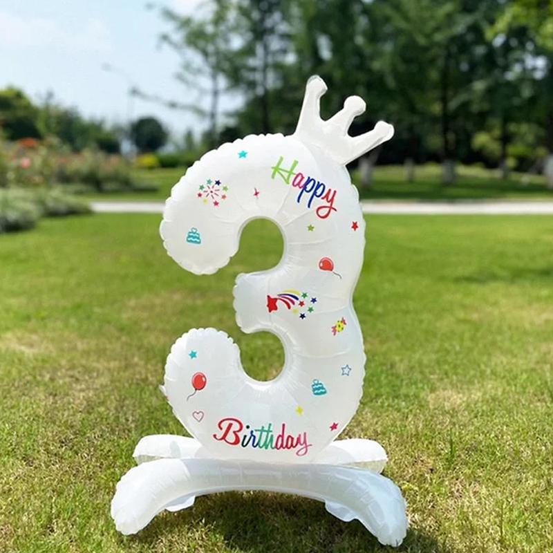 32 Inch Crown Decoration Style Aluminum Film Digital Balloon Number Balloon Standing Iballoon Children Birthday Party White