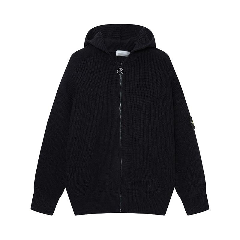 Унисекс вязаный свитер с капюшоном и молнией с острова Сыфан M чёрный