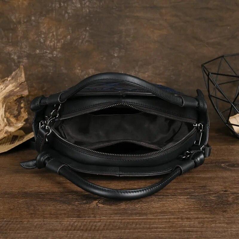 Johnature Ретро-сумка Жіноча сумка з натуральної шкіри ручної роботи з тисненням Універсальні сумки через плече та через плече з коров'ячої шкіри