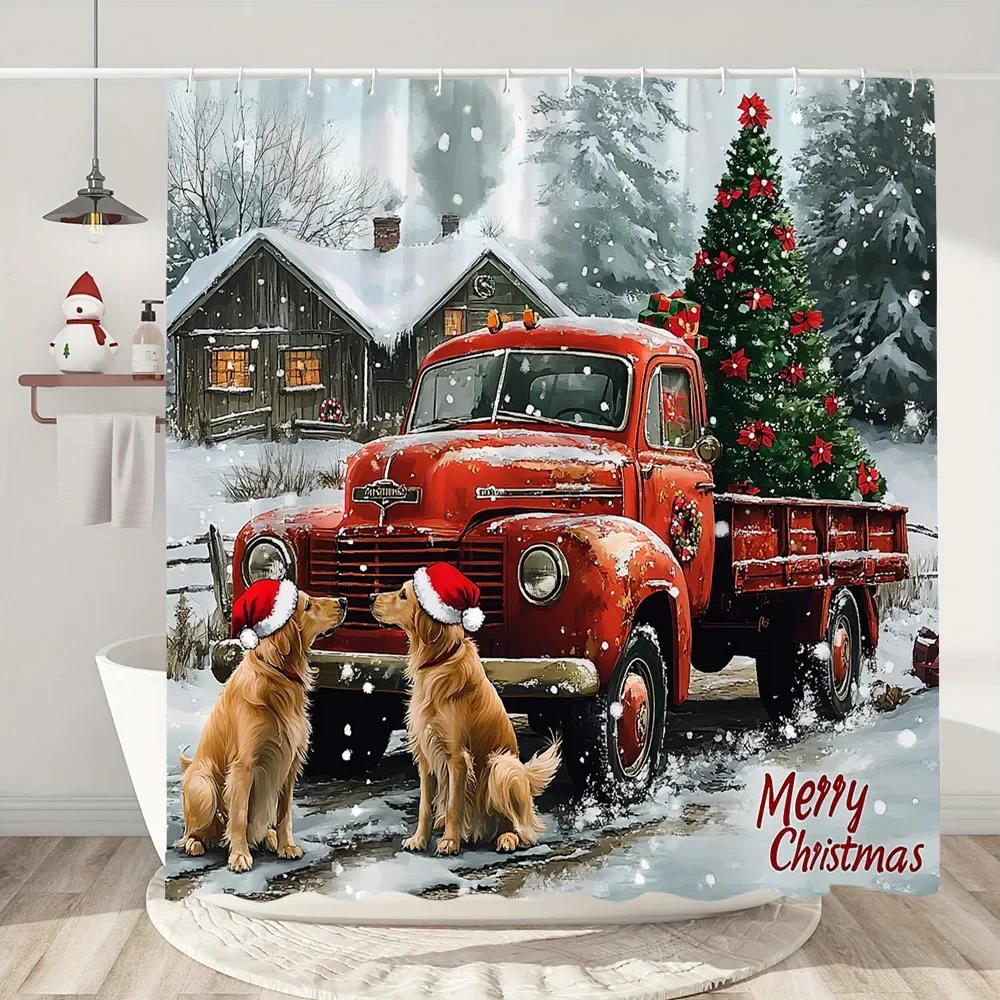 Funny Christmas Shower Curtain Santa Claus Snowman Deer Snow Scene Christmas Gifts Shower Curtain Bathroom Decoration With Hooks